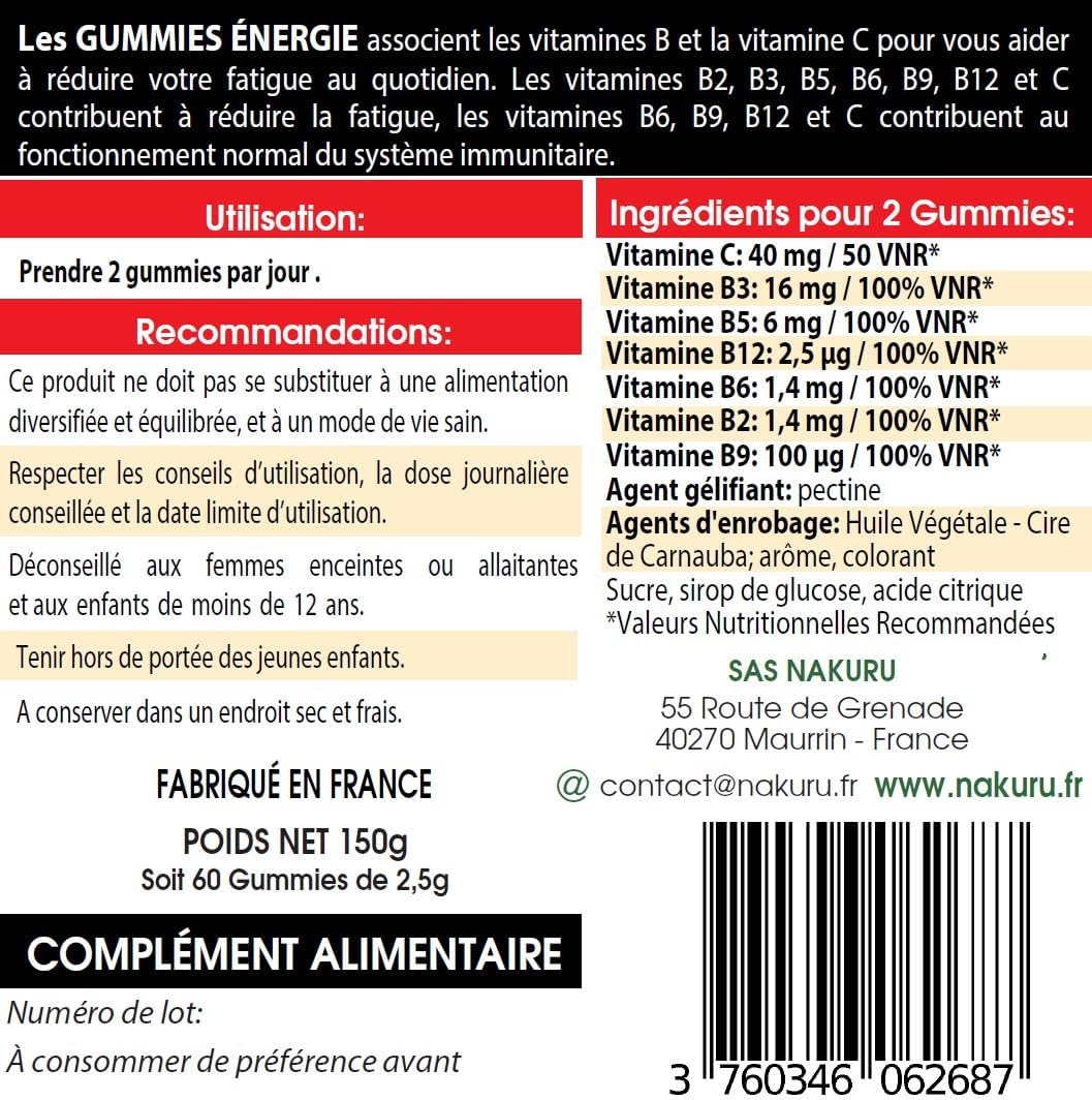 Energie Gummies | 60 Gummies / 30 Jours | Gamme Boost | Saveur: Fruit de la Passion |Fabriqué en Fra