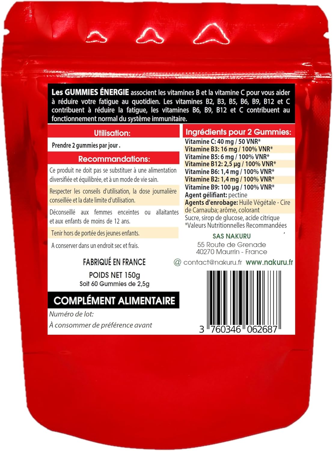 Energie Gummies | 60 Gummies / 30 Jours | Gamme Boost | Saveur: Fruit de la Passion |Fabriqué en Fra