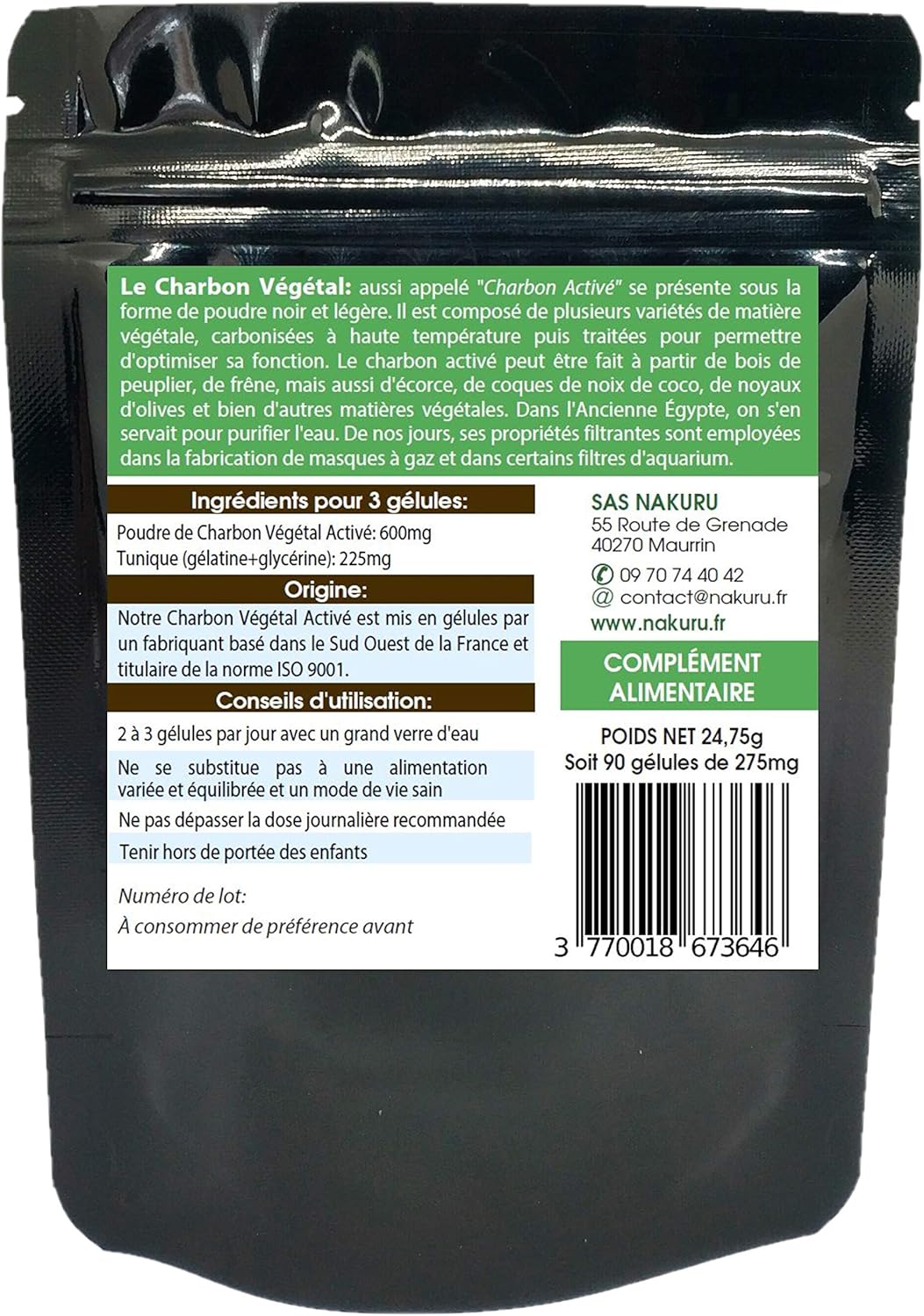 Charbon Végétal | 90 Gélules | Gamme Équilibre | Fabriqué en France | "Le Diamant Noir!" |
