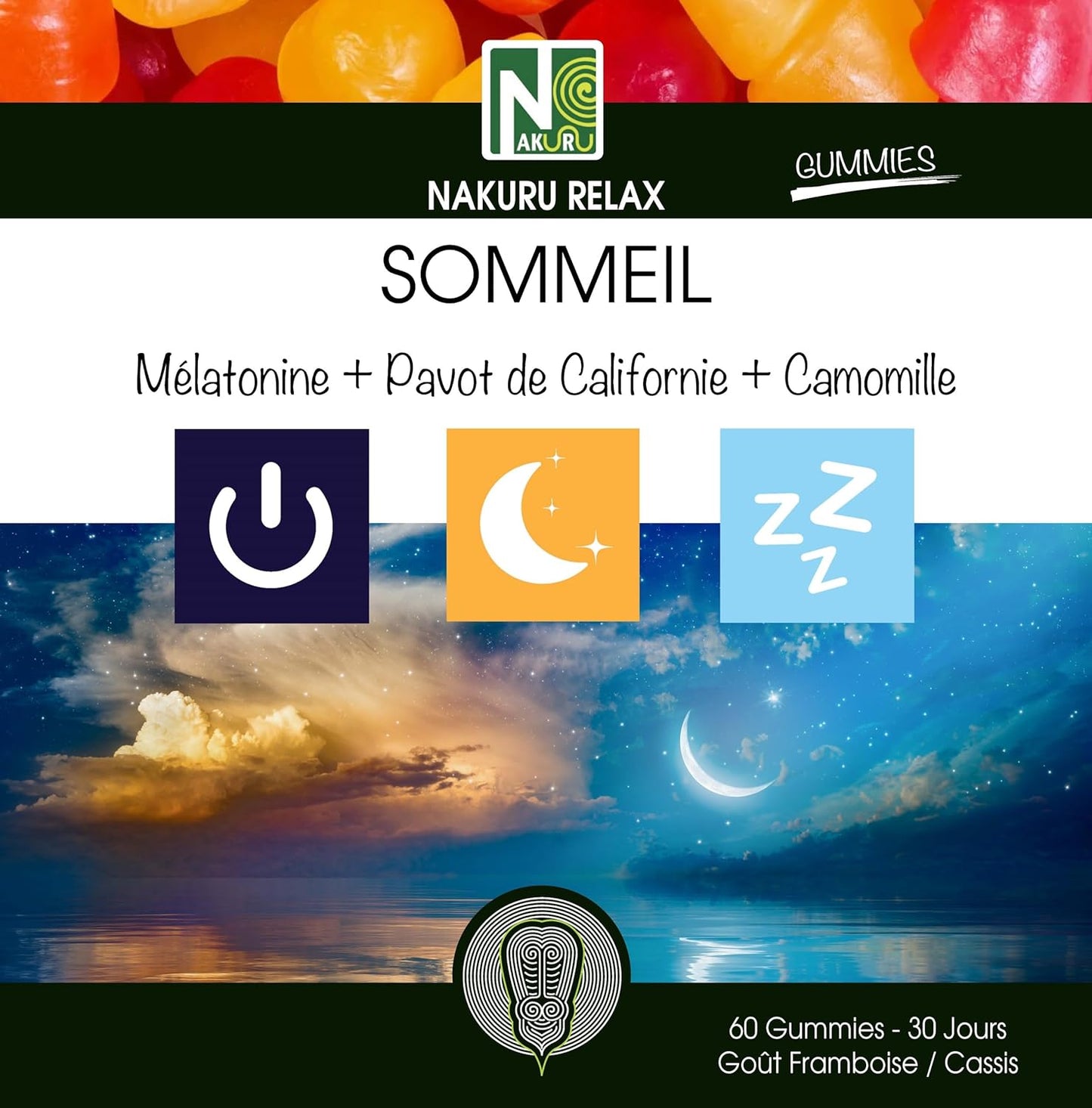 Sommeil Gummies | 60 Gummies / 30 Jours | Gamme Relax | Saveur: Framboise + Cassis |Fabriqué en Fran