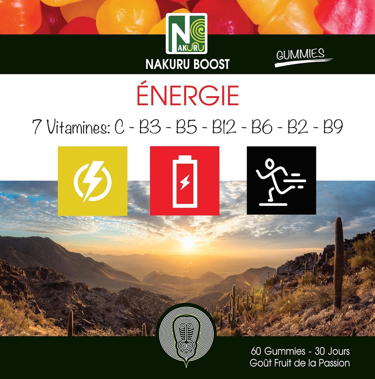 Energie Gummies | 60 Gummies / 30 Jours | Gamme Boost | Saveur: Fruit de la Passion |Fabriqué en Fra