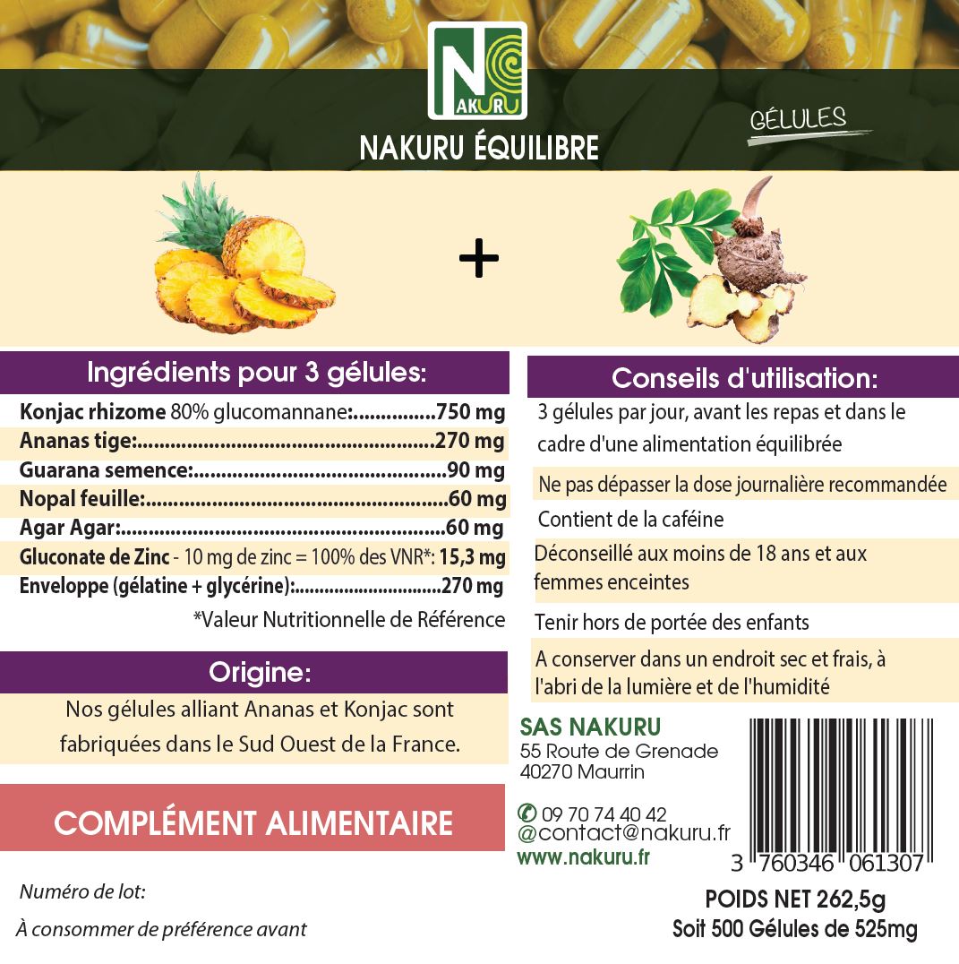 Ananas + Konjac | 500 Gélules | Gamme Équilibre | Fabriqué en France | "La Combinaison Gagnante !"