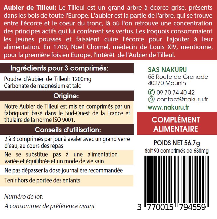Aubier de Tilleul | 90 Comprimés | Gamme Équilibre | Fabriqué en France | "L'Héritage des Iroquois!"