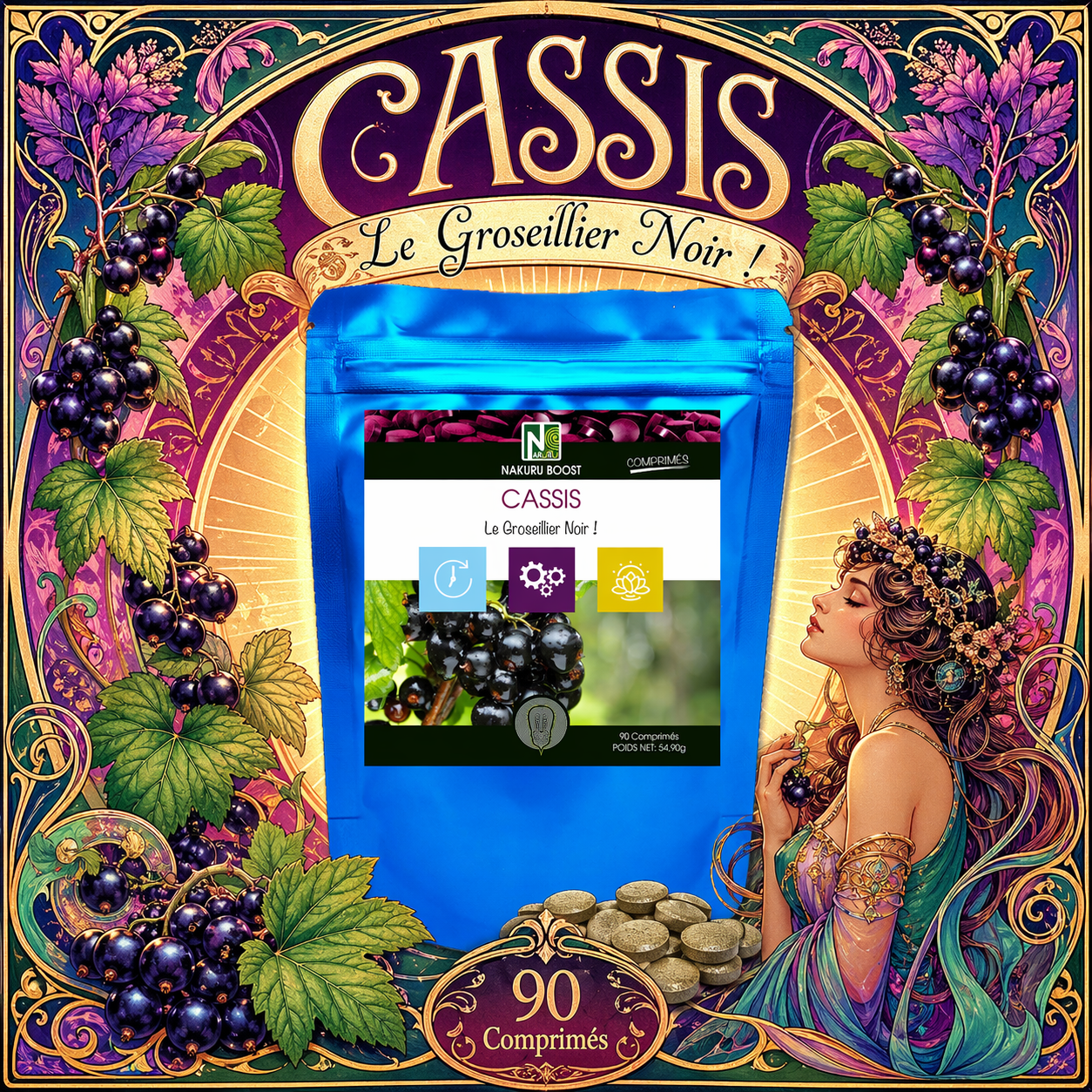 Cassis | 90 Comprimés de 610mg | Gamme Boost | Fabriqué en France | "Le Groseiller Noir !"