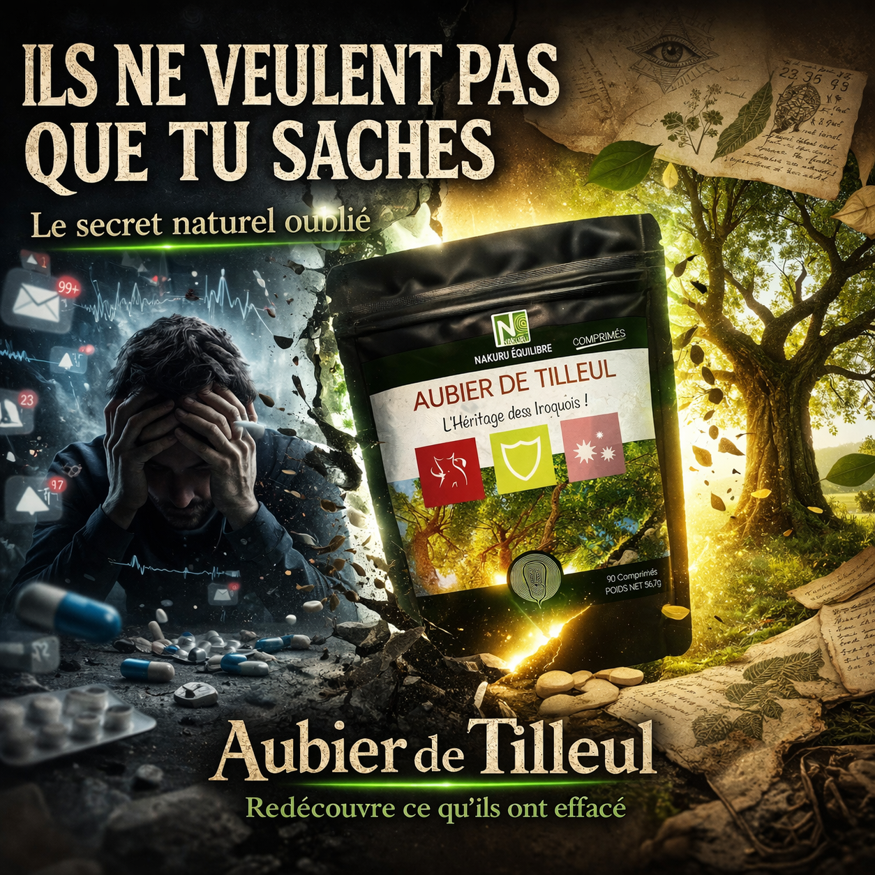 Aubier de Tilleul | 90 Comprimés | Gamme Équilibre | Fabriqué en France | "L'Héritage des Iroquois!"