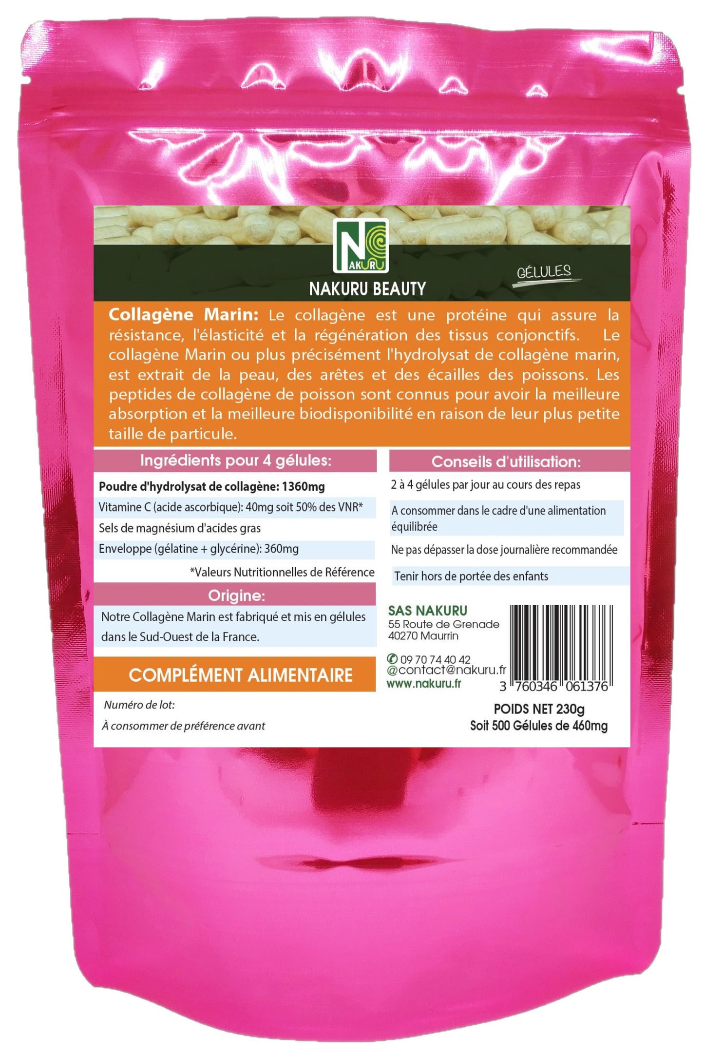 Collagène | 500 Gélules | Gamme Beauty | Fabriqué en France | "Le Secret Anti-Âge !"
