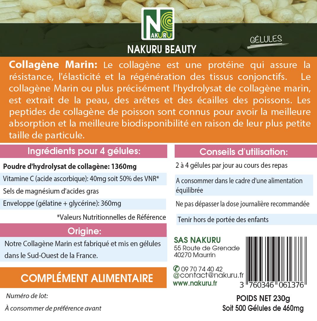 Collagène | 500 Gélules | Gamme Beauty | Fabriqué en France | "Le Secret Anti-Âge !"