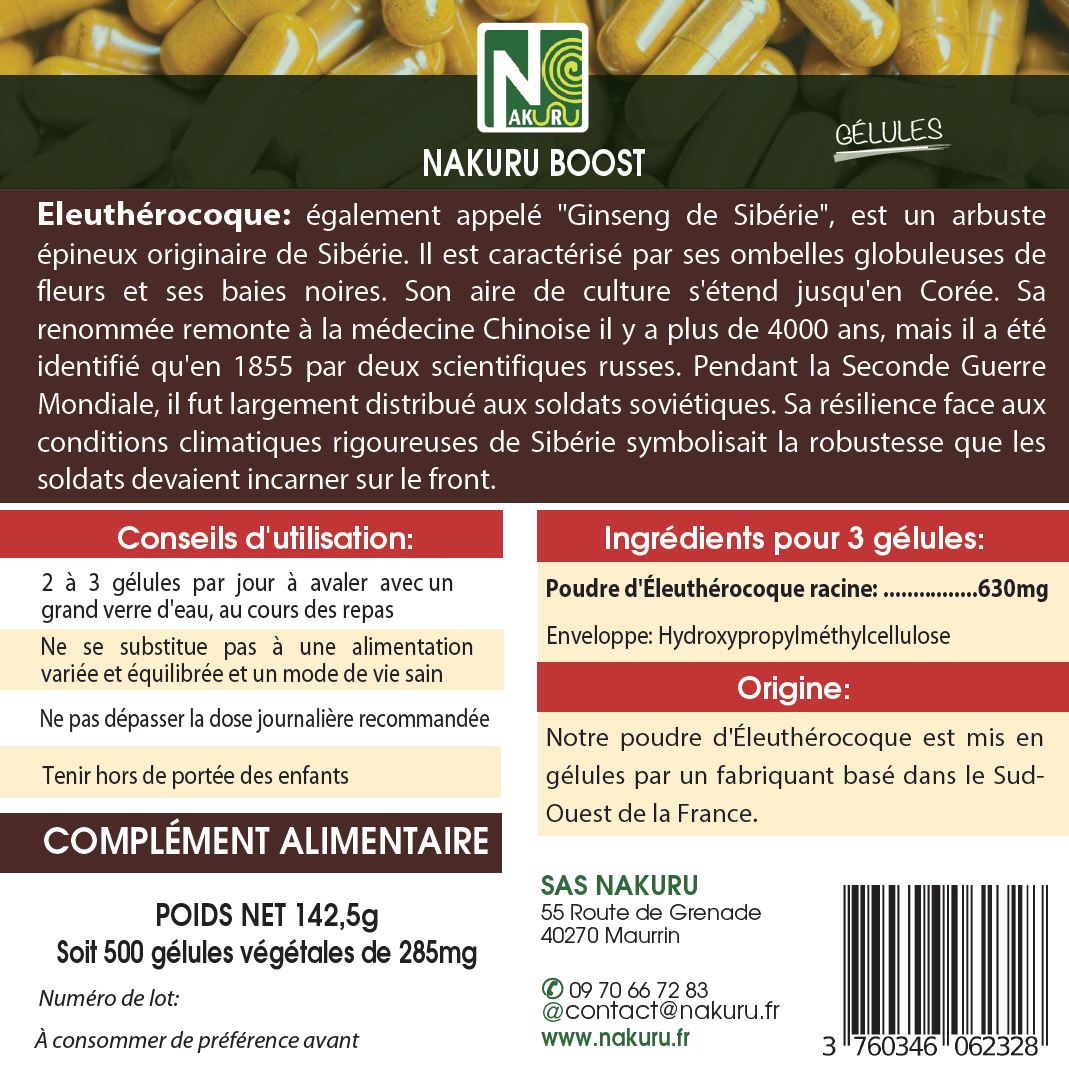 Éleuthérocoque | 500 Gélules Végétales | Gamme Boost | Fabriqué en France | "Le Buisson du Diable!"
