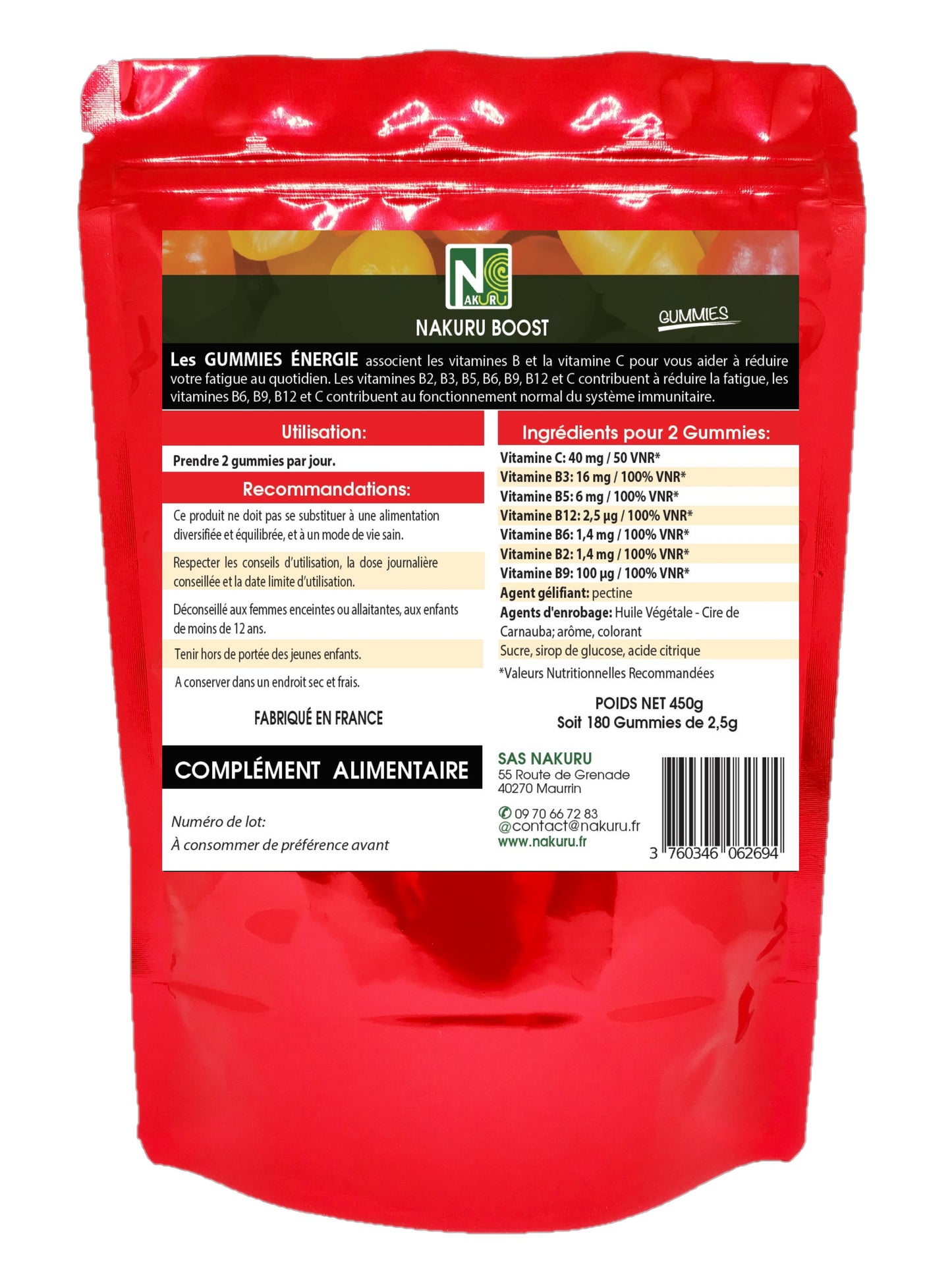 Energie Gummies | 180 Gummies / 90 Jours | Gamme Boost | Saveur: Fruit de la Passion |Fabriqué en France | "7 Vitamines: C-B3-B5-B12-B6-B2-B9 !"