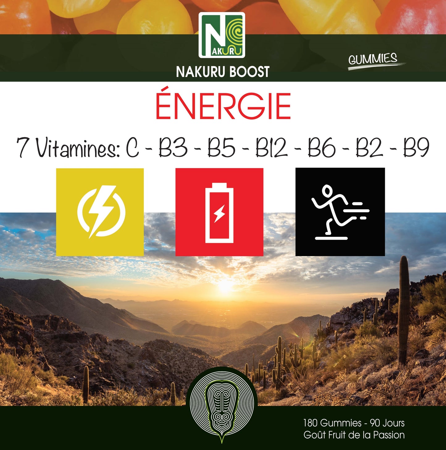 Energie Gummies | 180 Gummies / 90 Jours | Gamme Boost | Saveur: Fruit de la Passion |Fabriqué en France | "7 Vitamines: C-B3-B5-B12-B6-B2-B9 !"
