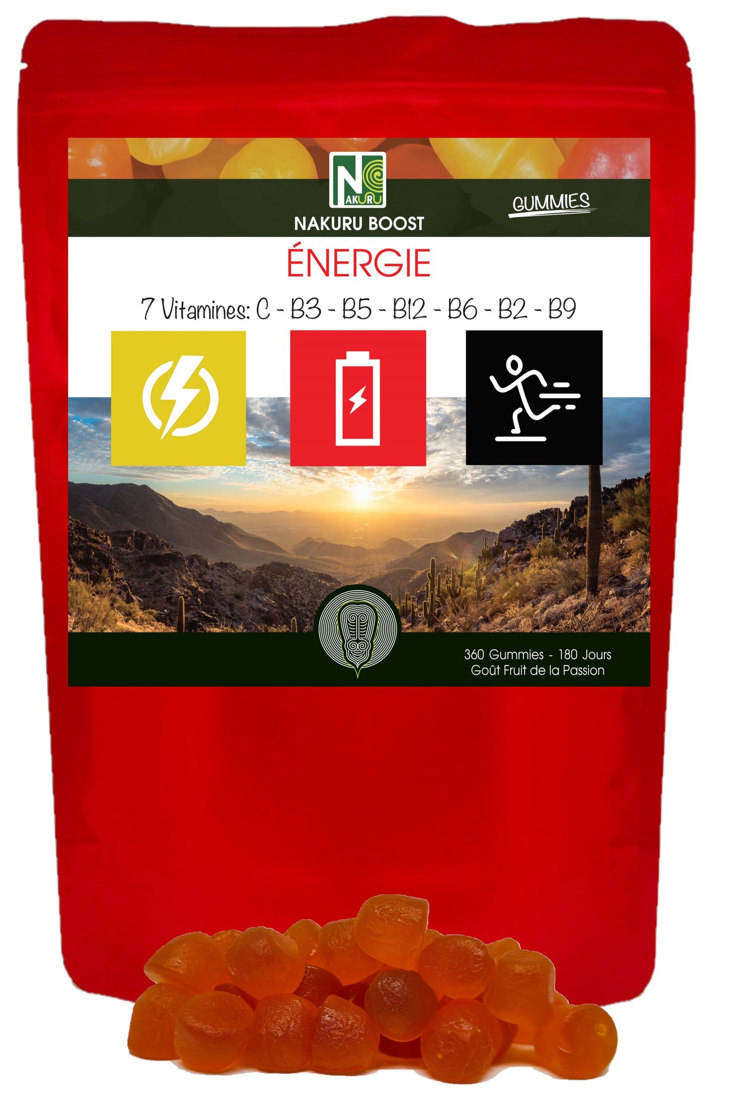 Energie Gummies | 360 Gummies / 180 Jours | Gamme Boost | Saveur: Fruit de la Passion |Fabriqué en France | "7 Vitamines: C-B3-B5-B12-B6-B2-B9 !"