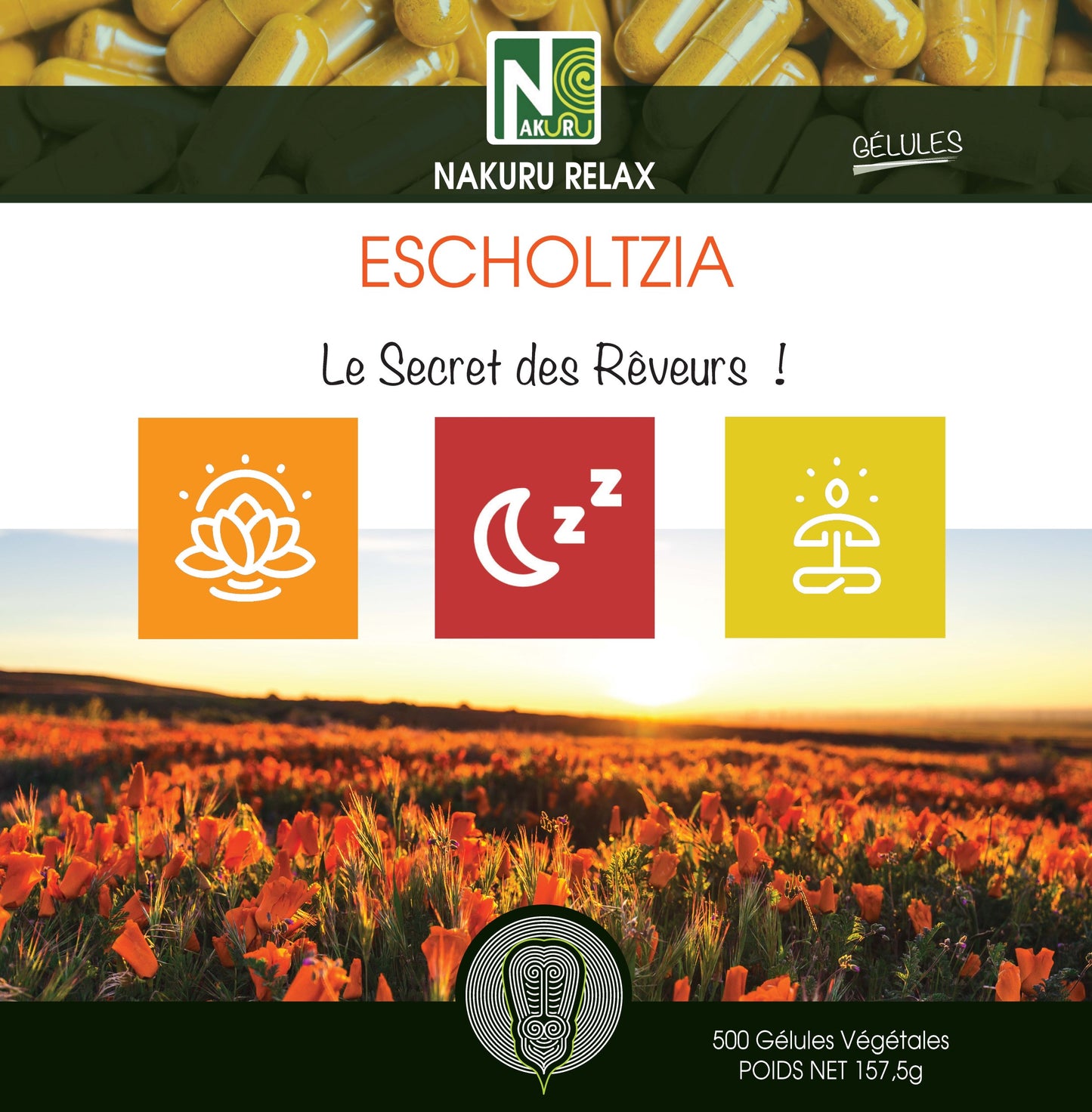 Escholtzia | 500 Gélules Végétales | Gamme Relax | Fabriqué en France | "Le Secret des Rêveurs!"