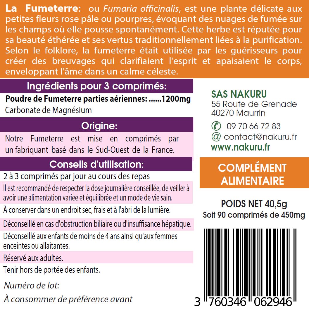 Fumeterre | 90 Comprimés | Gamme Power | Fabriqué en France | "Le Sang de Dragon !"