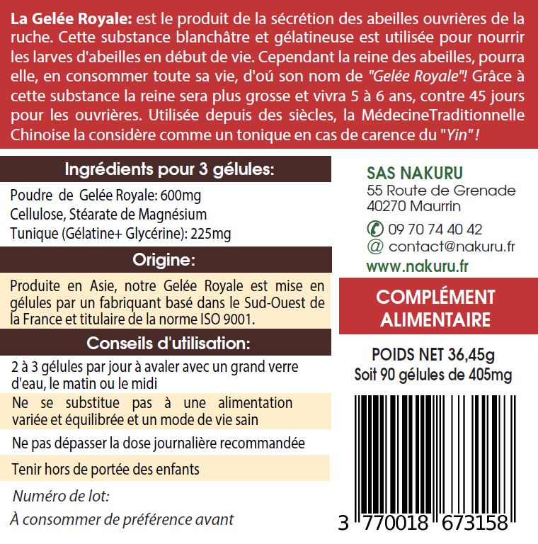 Gelée Royale | 90 Gélules |Gamme Power | Fabriqué en France | "Au Service de sa Majesté!"
