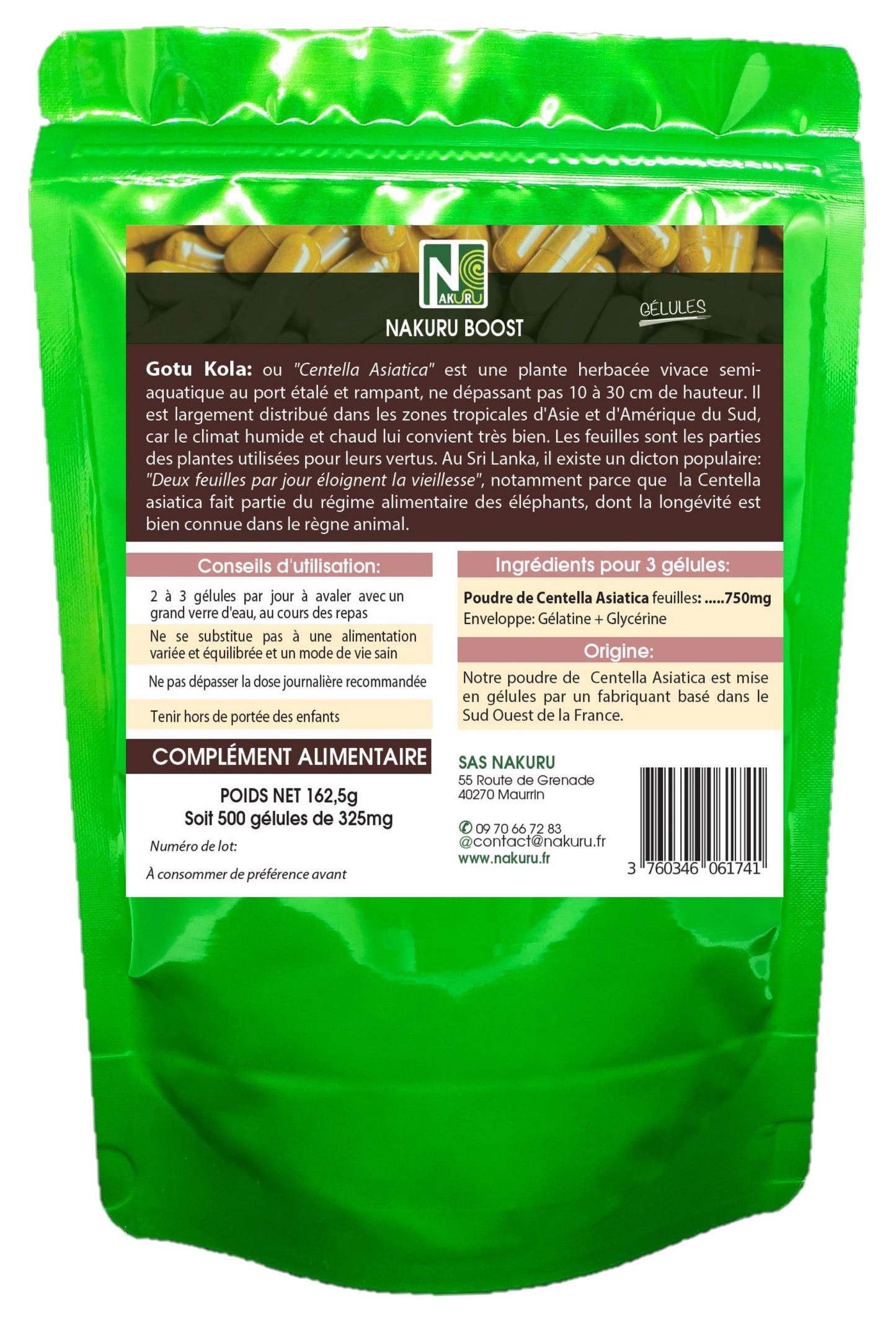 Gotu Kola | 500 Gélules | Gamme Boost | Fabriqué en France | "Centella Asiatica !"
