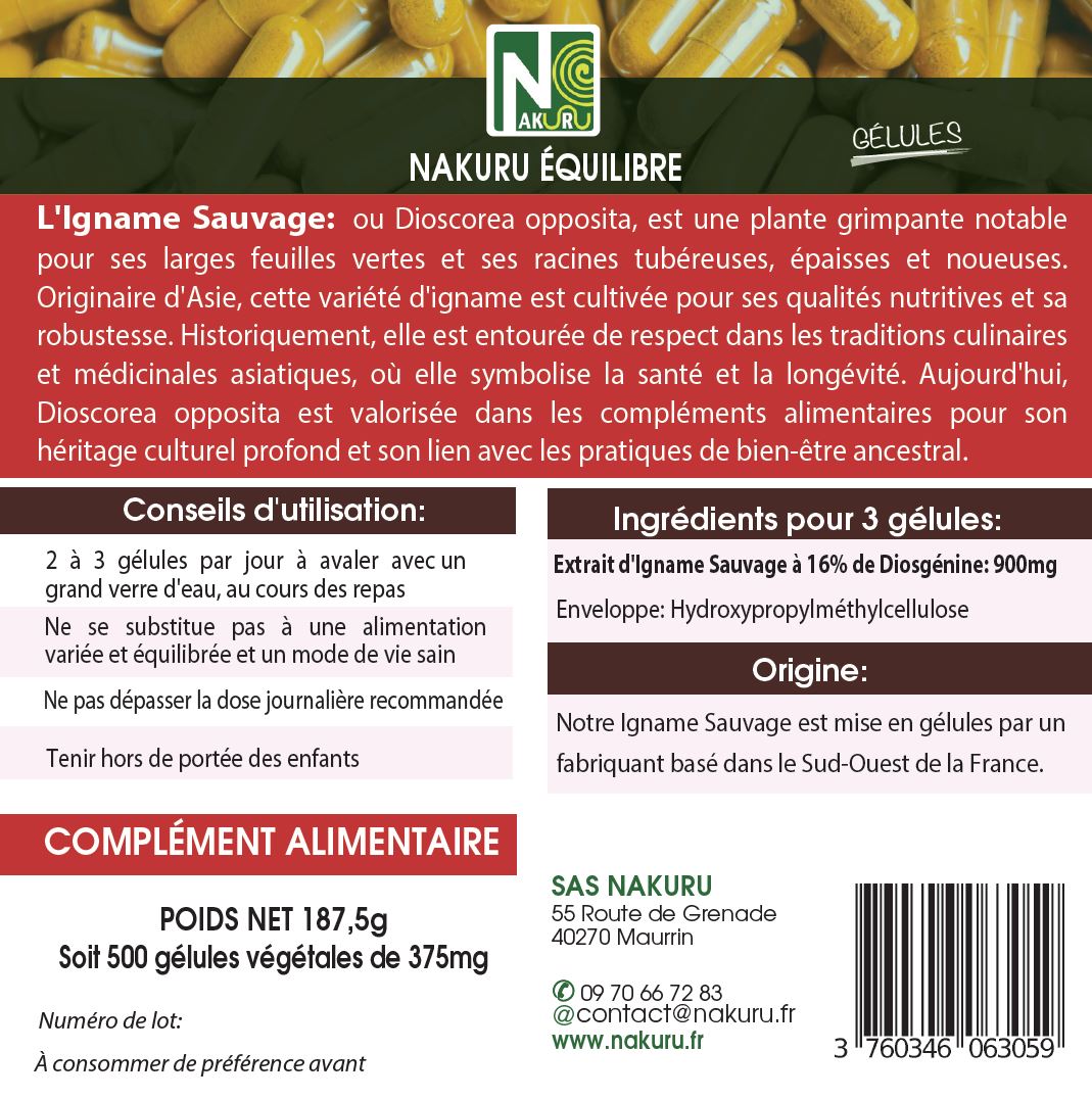 Igname Sauvage | 500 Gélules Végétales | Gamme Équilibre | Fabriqué en France | "Wild Yam !"