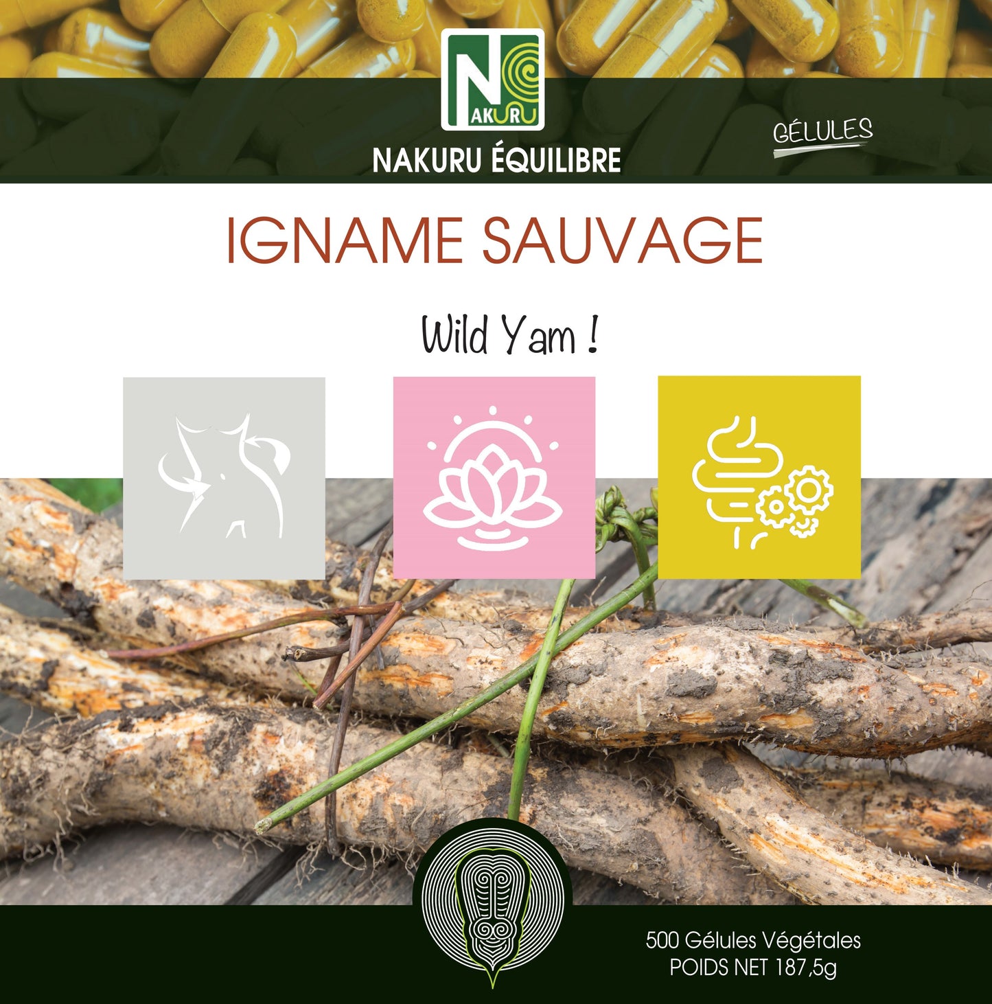 Igname Sauvage | 500 Gélules Végétales | Gamme Équilibre | Fabriqué en France | "Wild Yam !"
