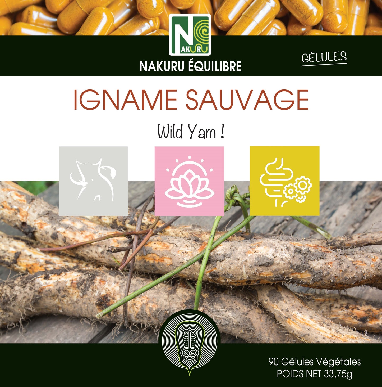 Igname Sauvage | 90 Gélules Végétales | Gamme Équilibre | Fabriqué en France | "Wild Yam !"