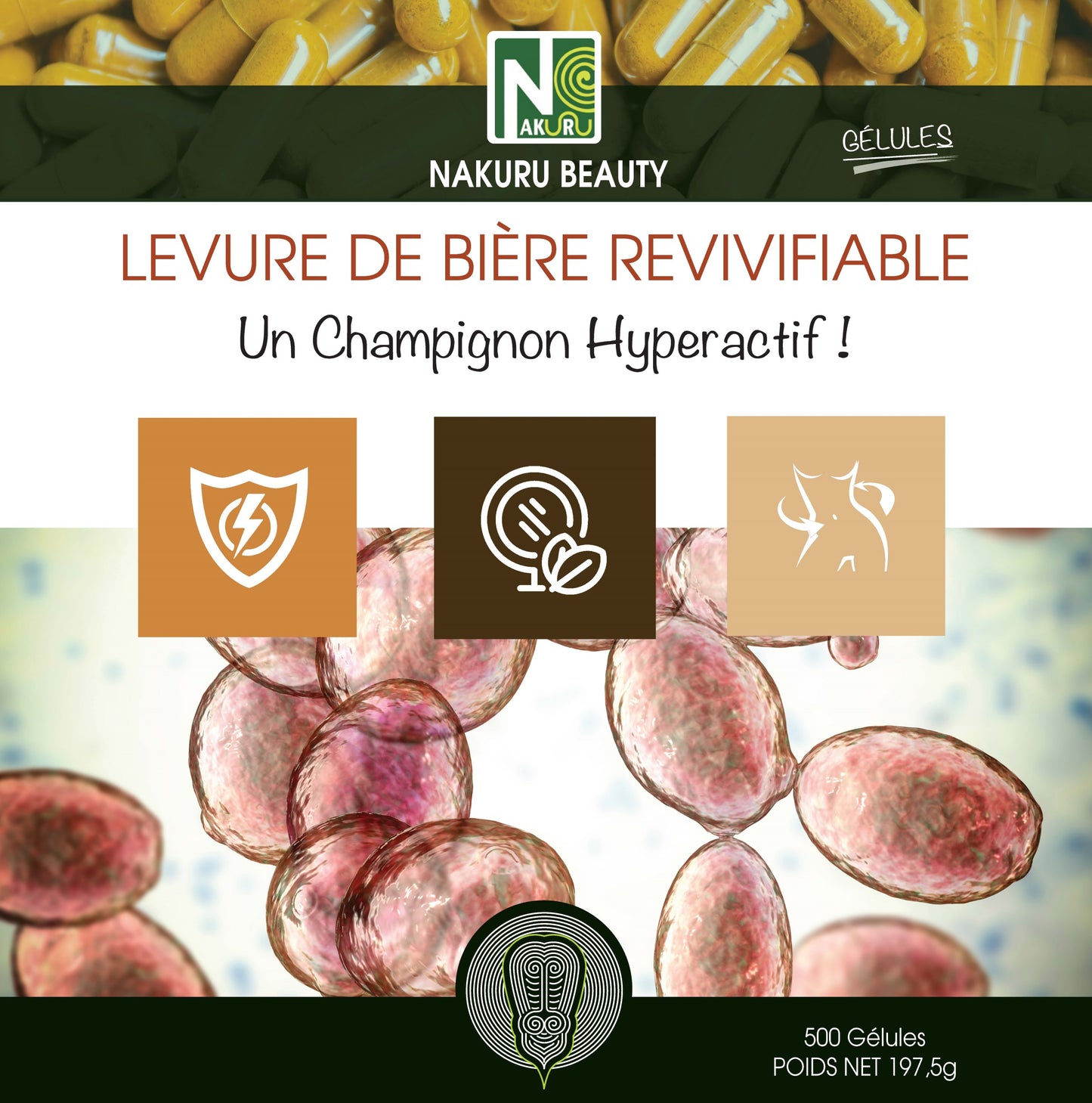 Levure de Bière Revivifiable | 500 Gélules | Gamme Beauty | Fabriqué en France | "Un Champignon Hyperactif!"