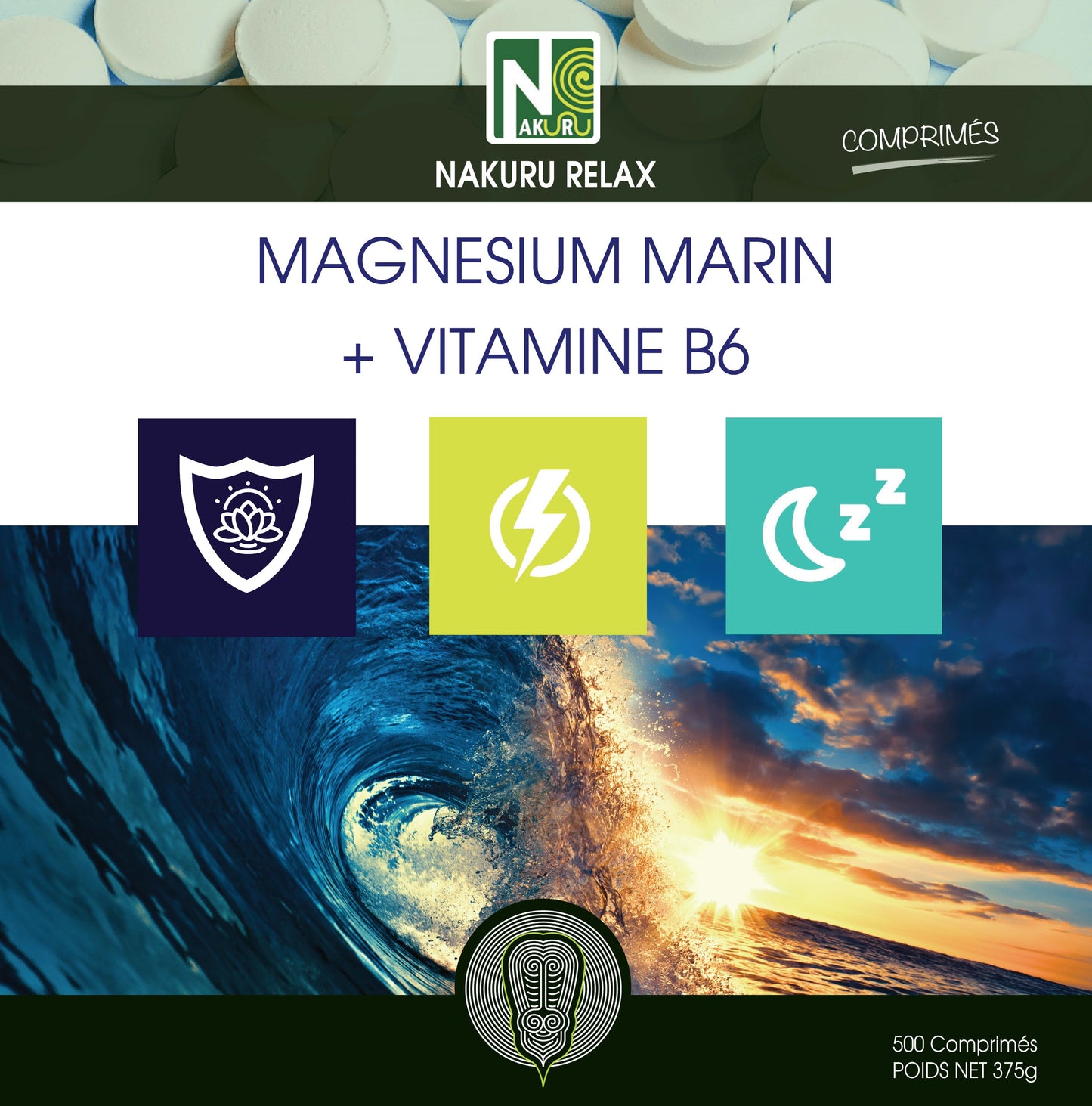 Magnésium Marin + Vitamine B6 | 500 Comprimés | Gamme Relax | Fabriqué en France