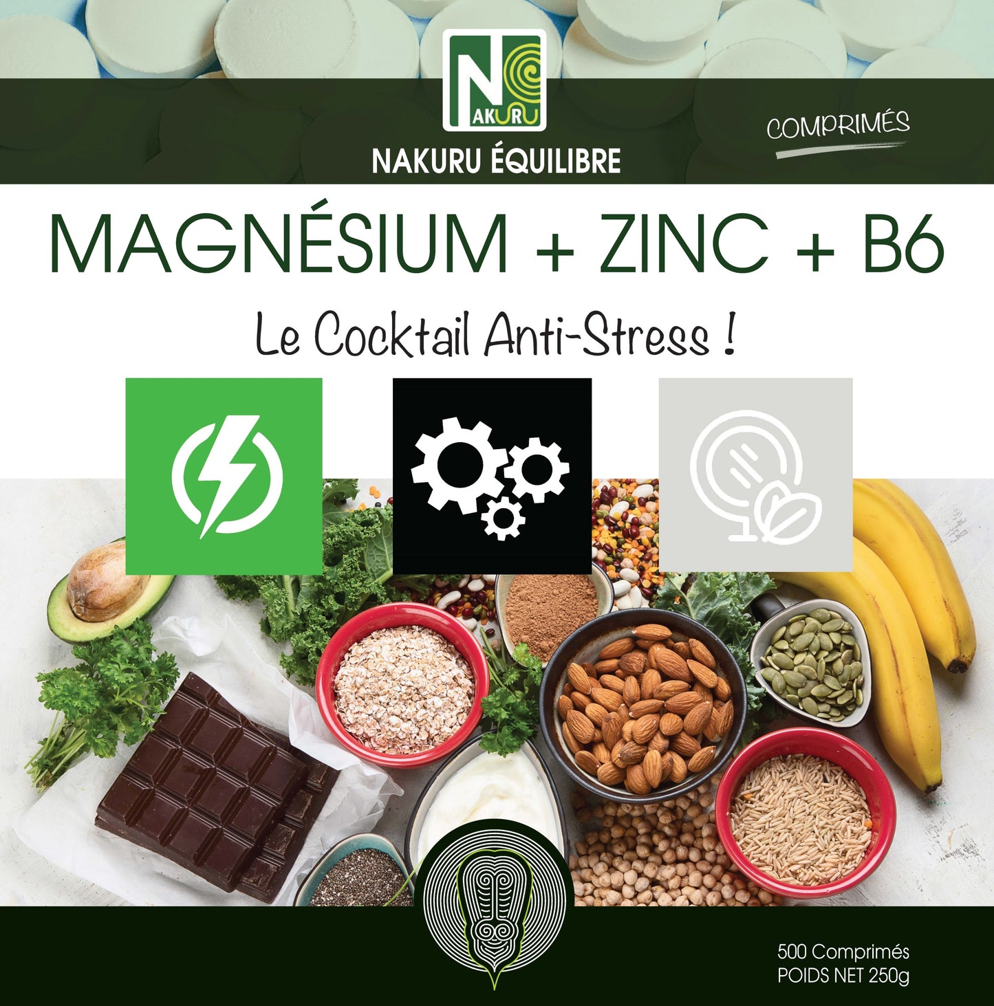 Magnésium + Zinc+ Vitamine B6 | 500 Comprimés | NAKURU Équilibre | Fabriqué en France | "Le Cocktail Anti-Stress !"