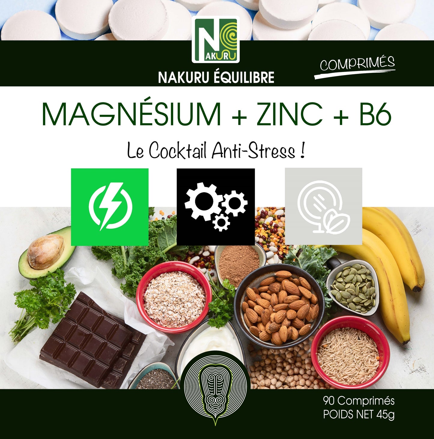 Magnésium + Zinc+ Vitamine B6 | 90 Comprimés | NAKURU Équilibre | Fabriqué en France | "Le Cocktail Anti-Stress !"