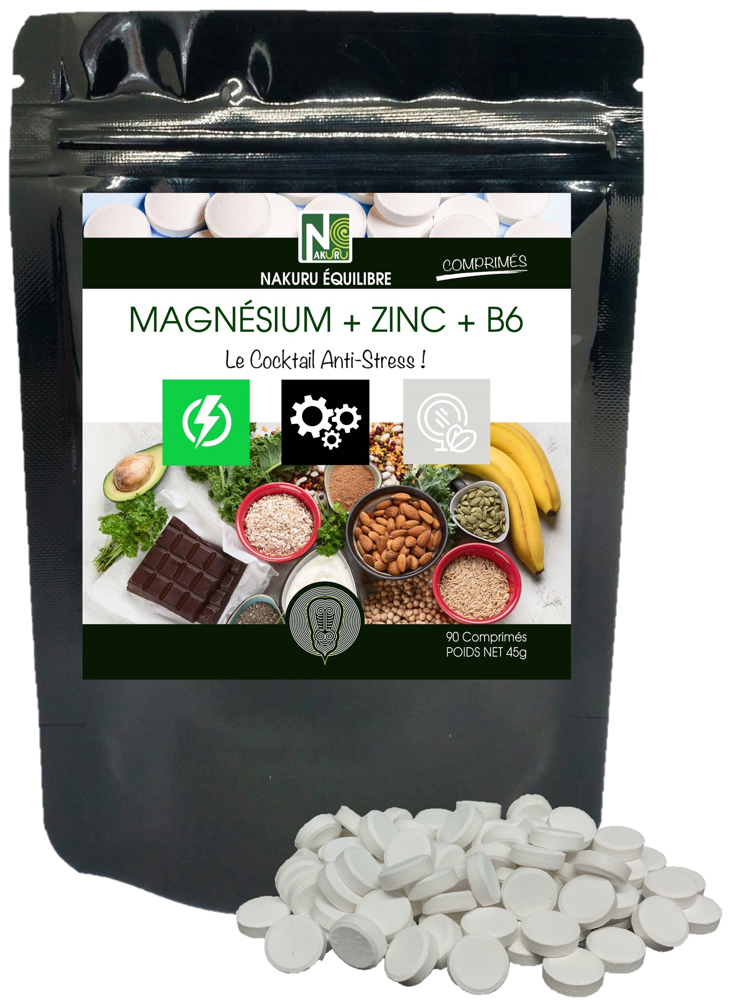 Magnésium + Zinc+ Vitamine B6 | 90 Comprimés | NAKURU Équilibre | Fabriqué en France | "Le Cocktail Anti-Stress !"