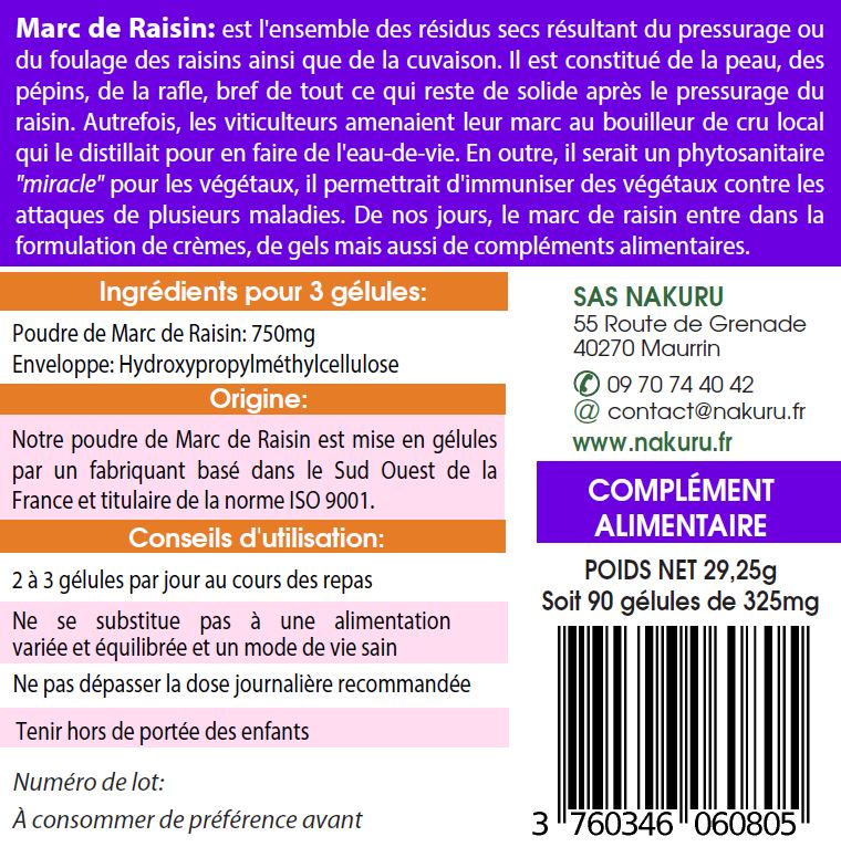 Marc de Raisin | 90 Gélules Végétales | Gamme Power | Fabriqué en France | "Le Trésor Insoupçonné !"