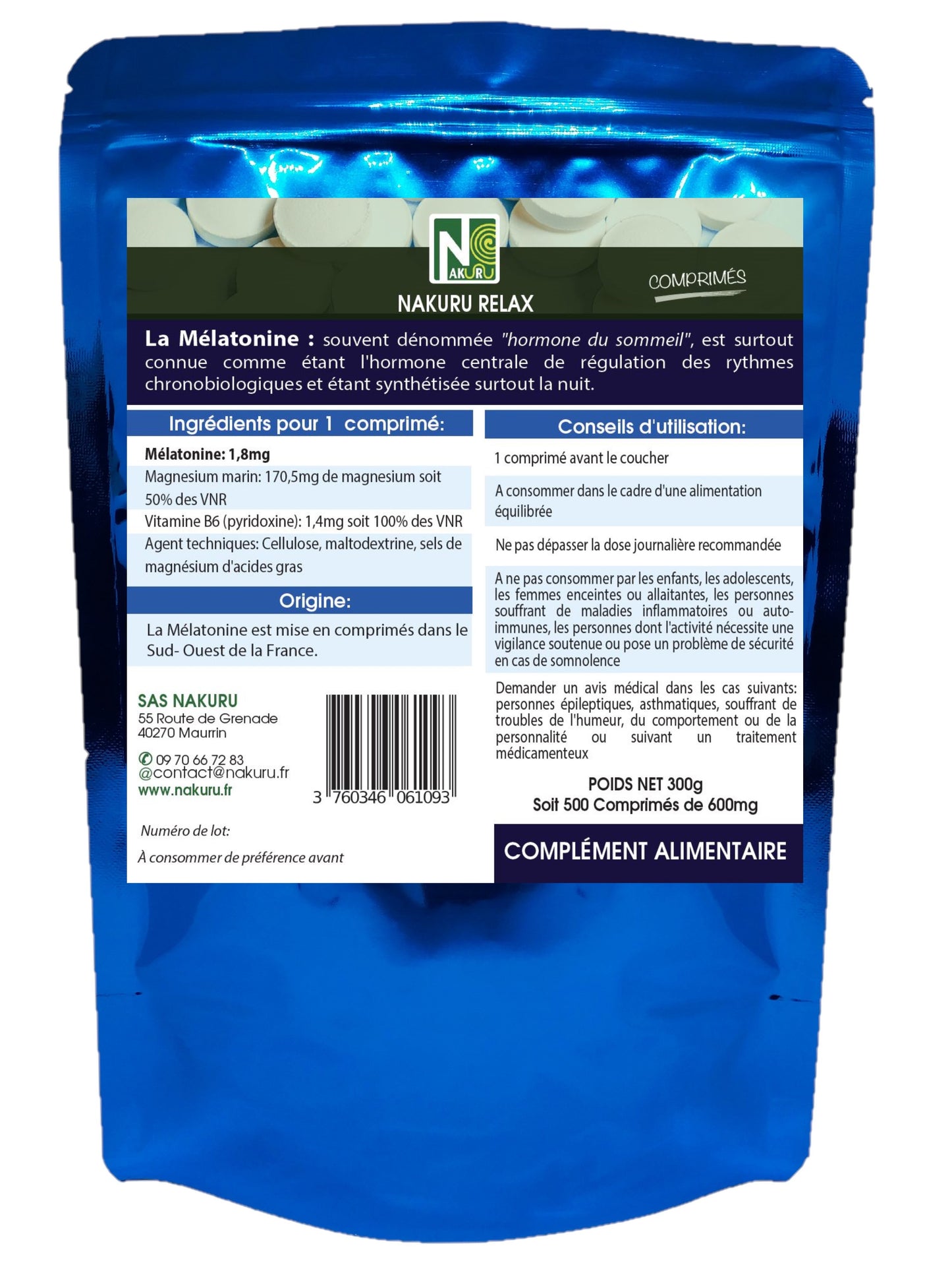 Mélatonine Forte 1,8mg - Magnésium - Vitamine B6 | 500 Comprimés | Gamme Relax | Fabriqué en France