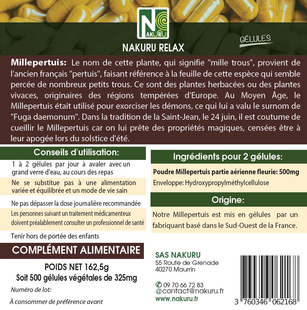 Millepertuis | 500 Gélules Végétales | Gamme Relax | Fabriqué en France | "L’Herbe de la Saint-Jean!"