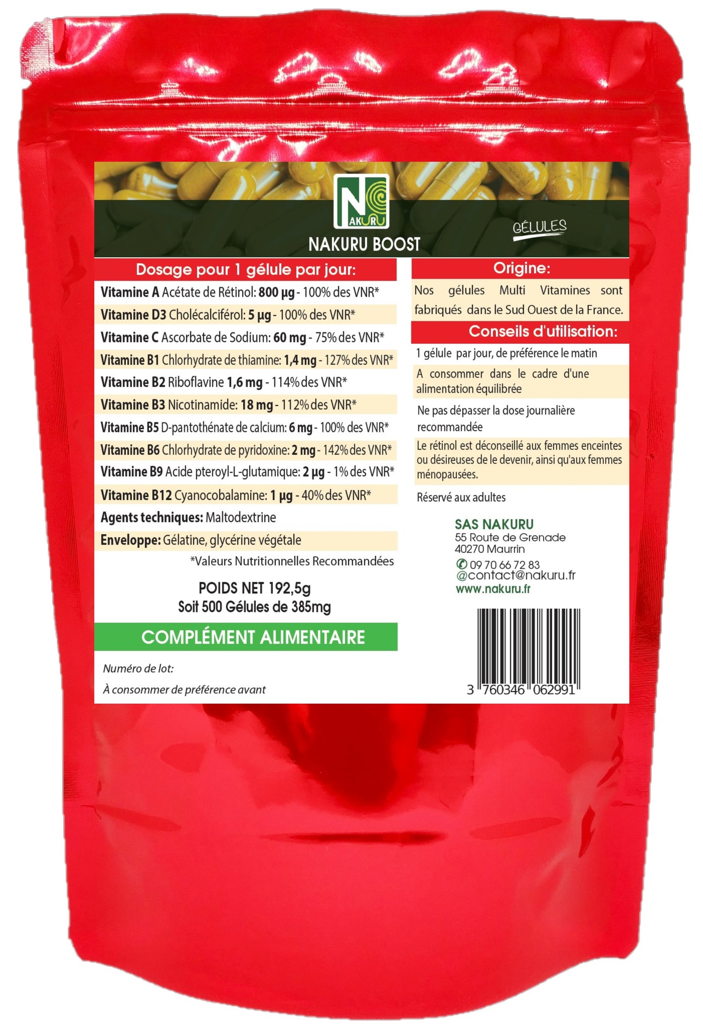 Multi-Vitamines | 500 Gélules | Gamme Boost | Fabriqué en France | Vitamine A + D3 + C + Groupe B