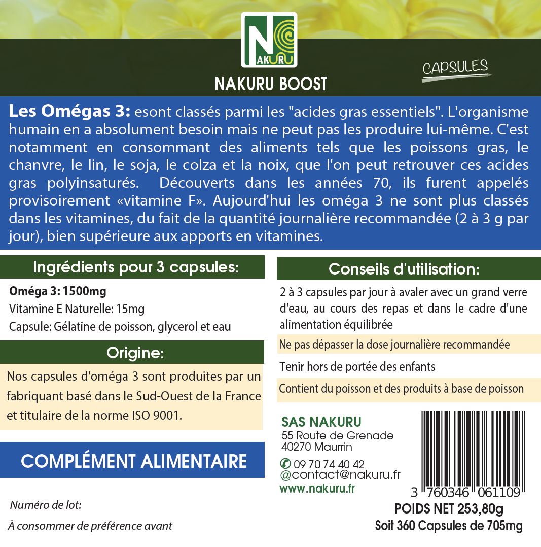 Oméga 3 | 360 Capsules | Gamme Boost | Fabriqué en France | "L'Huile de Poisson !"