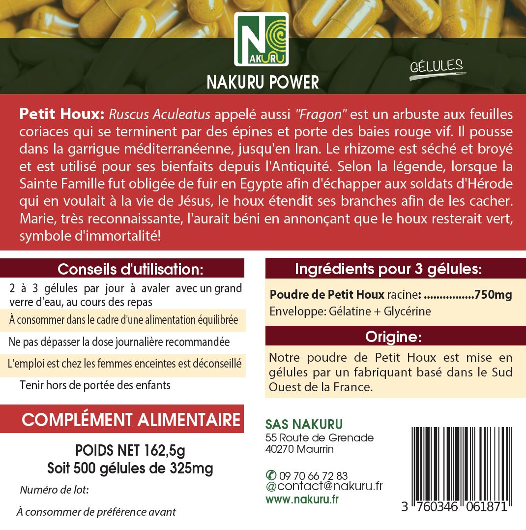 Petit Houx | 500 Gélules |Gamme Power | Fabriqué en France | "Fragon !"