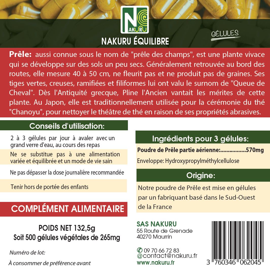 Prêle | 500 Gélules Végétales | Gamme Équilibre | Fabriqué en France | "Le Ressort Végétal!"