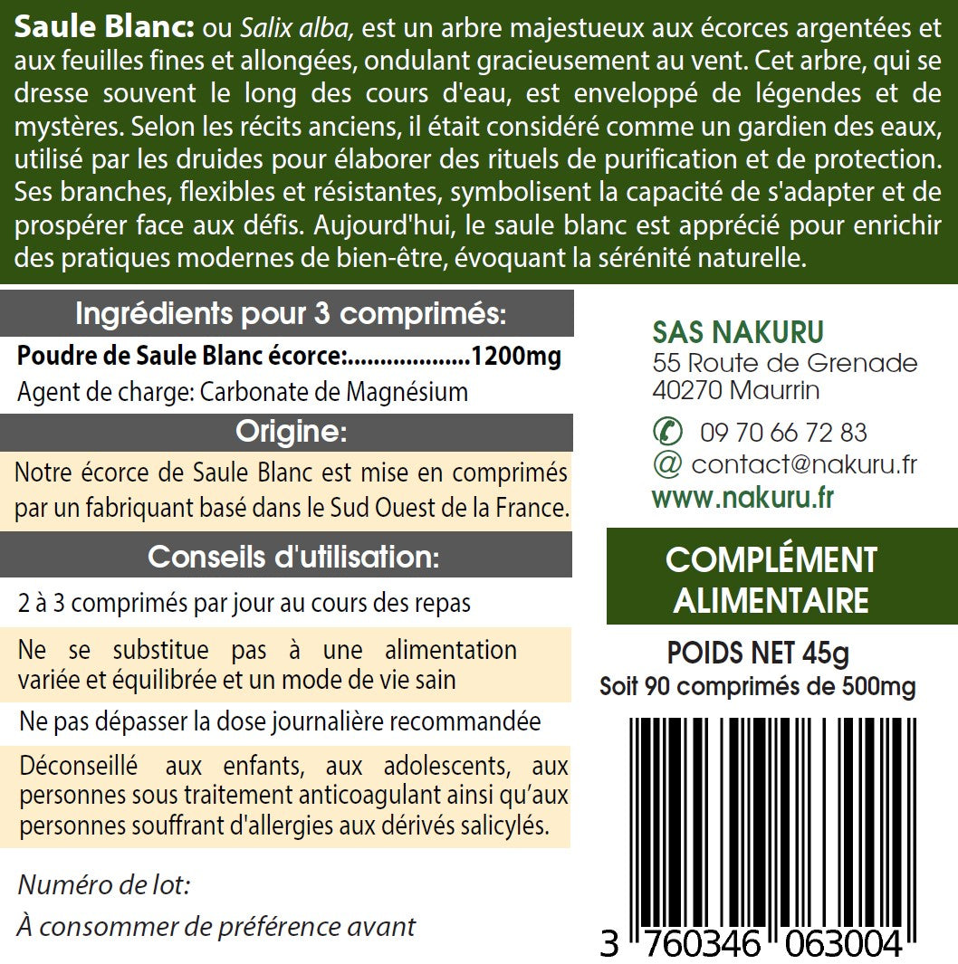 Saule Blanc | 90 Comprimés | Gamme Power | Fabriqué en France | "L'Éclaireur d'Argent !"