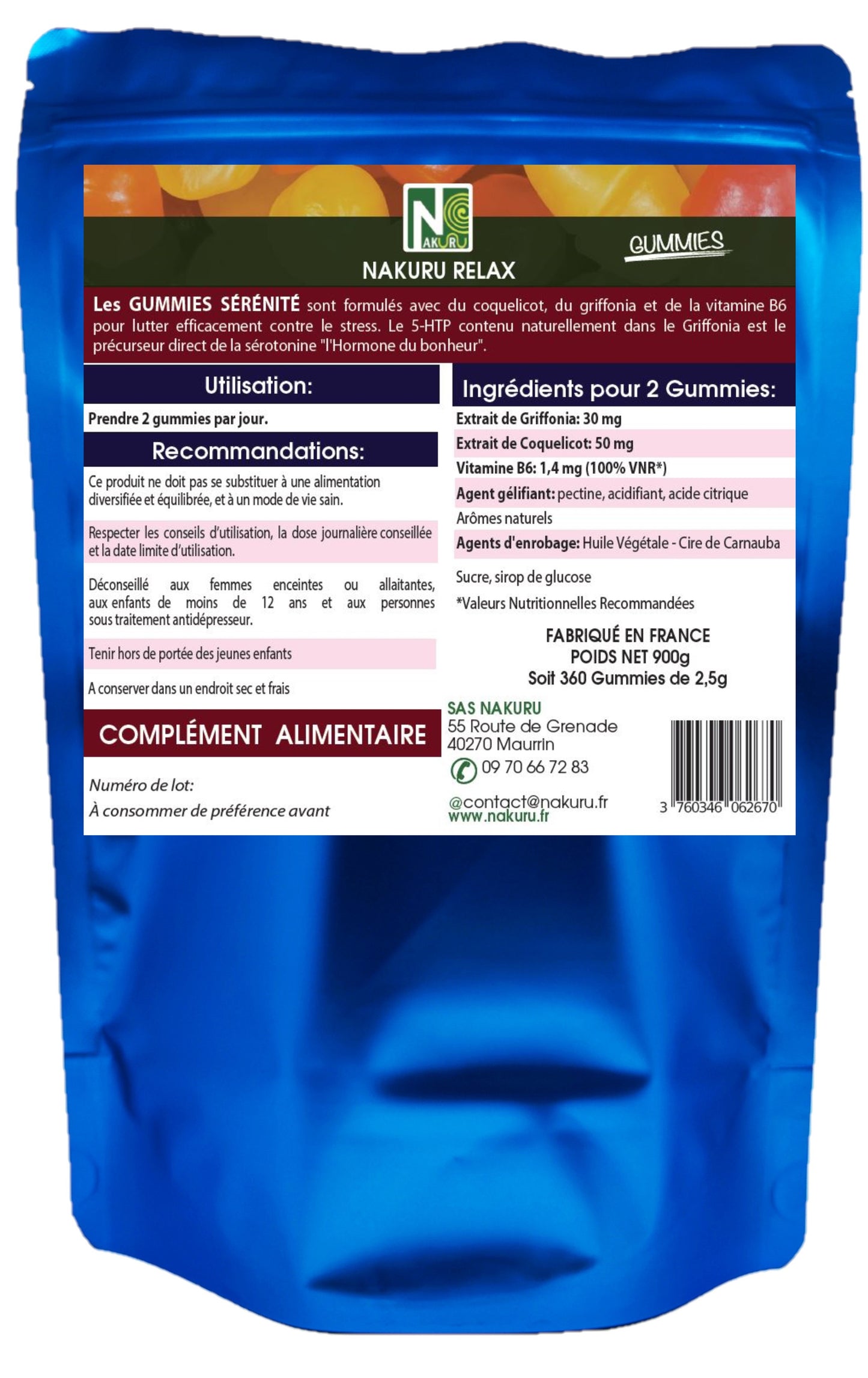Sérénité Gummies | 360 Gummies / 180 Jours | Gamme Relax | Saveur: Abricot + Fleur d'Oranger |Fabriqué en France | "Griffonia + Coquelicot + Vitamine B6 !"