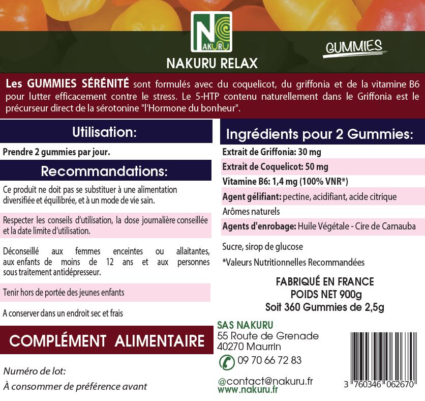 Sérénité Gummies | 360 Gummies / 180 Jours | Gamme Relax | Saveur: Abricot + Fleur d'Oranger |Fabriqué en France | "Griffonia + Coquelicot + Vitamine B6 !"