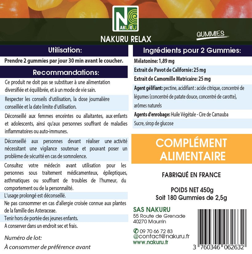 Sommeil Gummies | 180 Gummies / 90 Jours | Gamme Relax | Saveur: Framboise + Cassis |Fabriqué en France | "Mélatonine + Pavot de Californie + Camomille !"