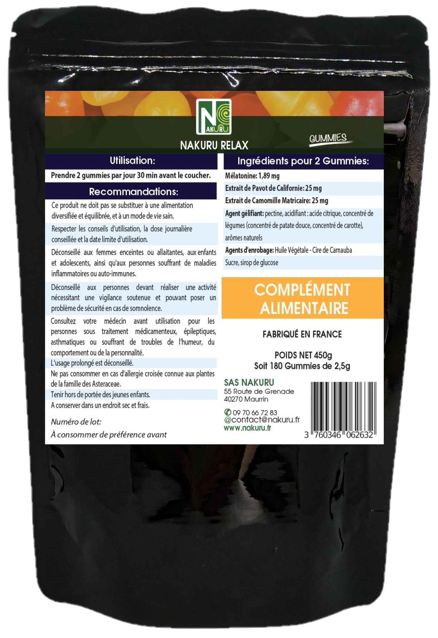Sommeil Gummies | 180 Gummies / 90 Jours | Gamme Relax | Saveur: Framboise + Cassis |Fabriqué en France | "Mélatonine + Pavot de Californie + Camomille !"