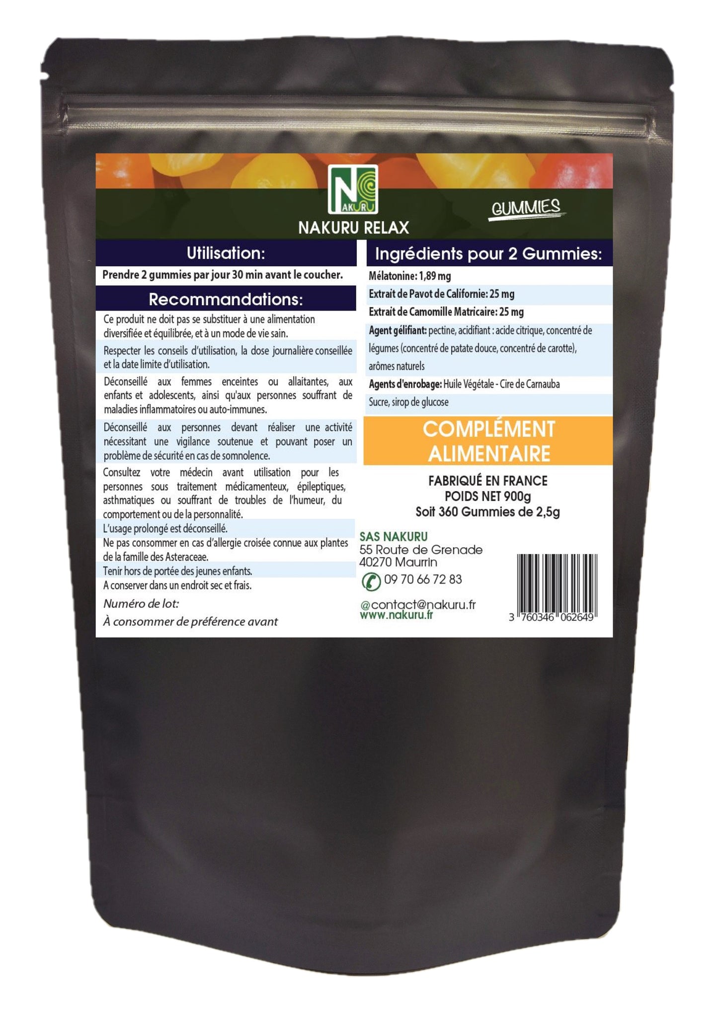Sommeil Gummies | 360 Gummies / 180 Jours | Gamme Relax | Saveur: Framboise + Cassis |Fabriqué en France | "Mélatonine + Pavot de Californie + Camomille !"