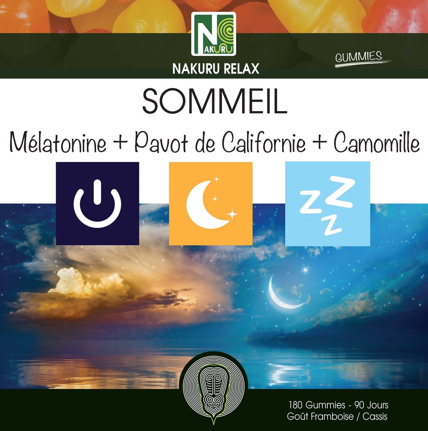 Sommeil Gummies | 180 Gummies / 90 Jours | Gamme Relax | Saveur: Framboise + Cassis |Fabriqué en France | "Mélatonine + Pavot de Californie + Camomille !"