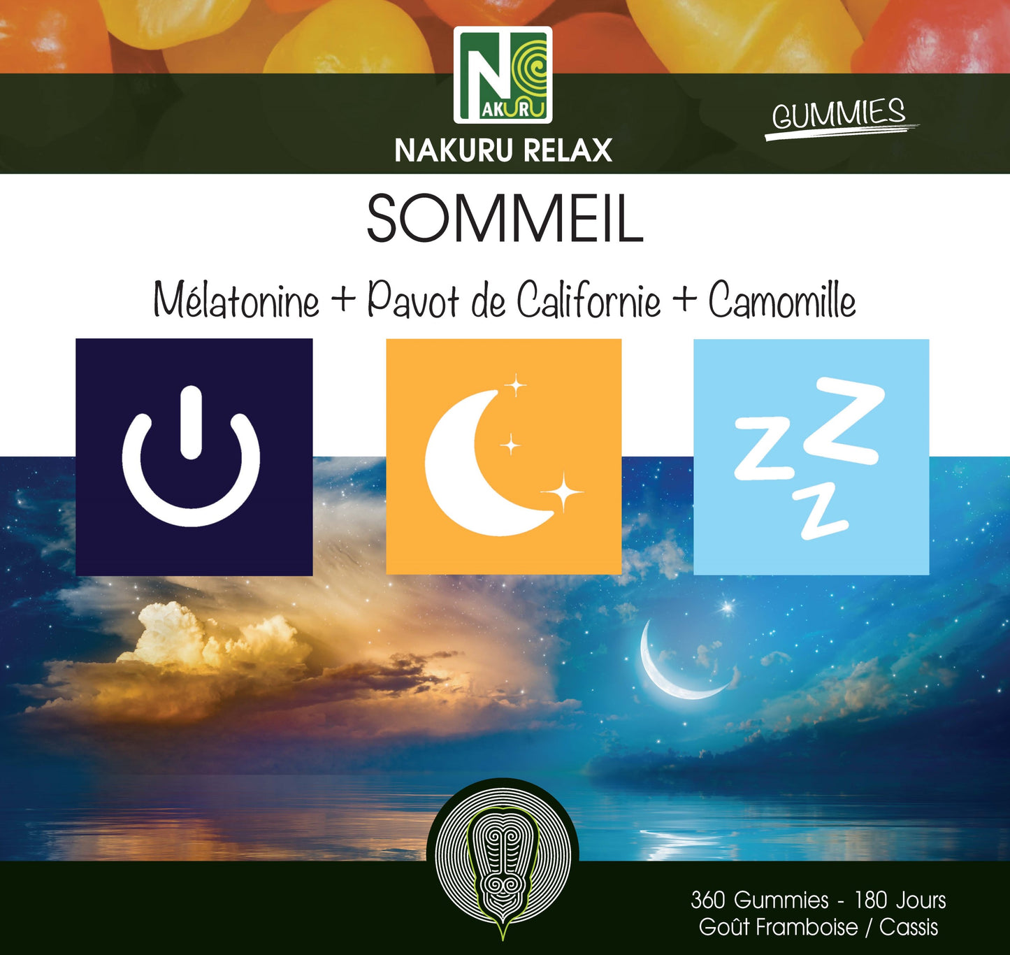 Sommeil Gummies | 360 Gummies / 180 Jours | Gamme Relax | Saveur: Framboise + Cassis |Fabriqué en France | "Mélatonine + Pavot de Californie + Camomille !"
