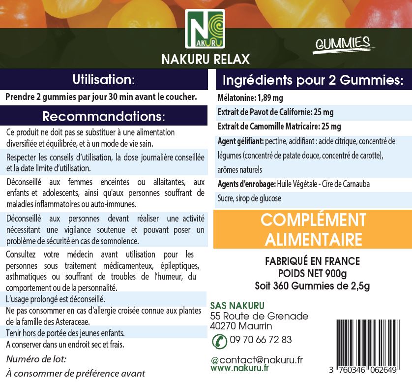 Sommeil Gummies | 360 Gummies / 180 Jours | Gamme Relax | Saveur: Framboise + Cassis |Fabriqué en France | "Mélatonine + Pavot de Californie + Camomille !"