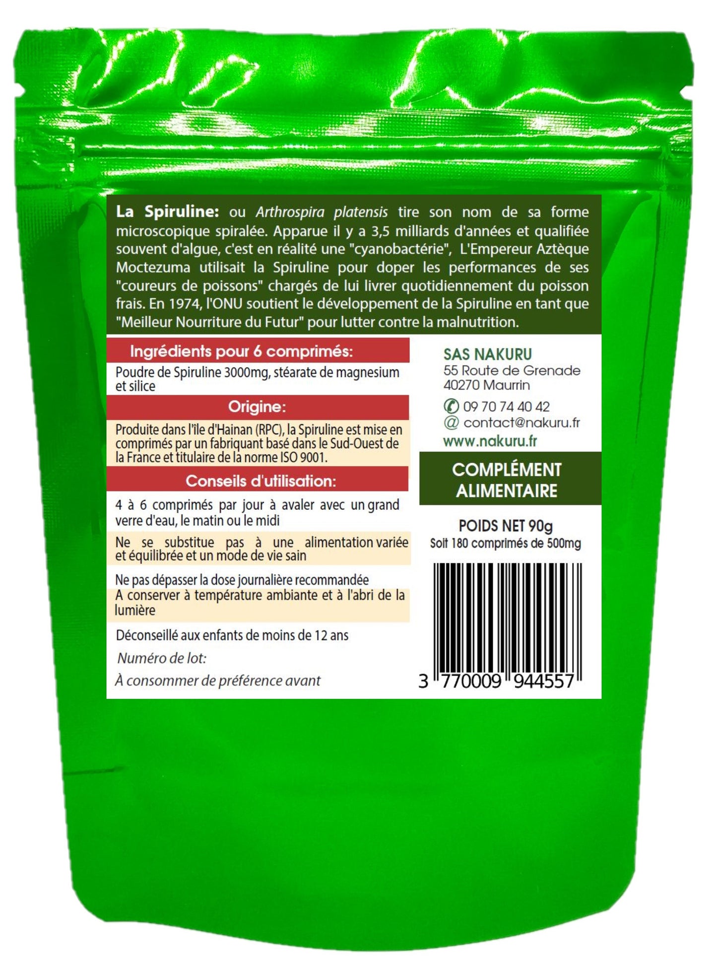 Spiruline | 180 Comprimés | Gamme Équilibre | Fabriqué en France | "Votre Harmonie au Naturel!"
