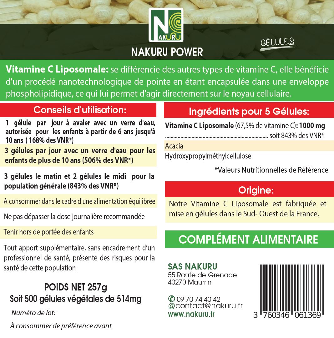 Vitamine C Liposomale | 500 Gélules Végétales | Gamme Power | Fabriqué en France | "La Révolution Nanotechnologique !"