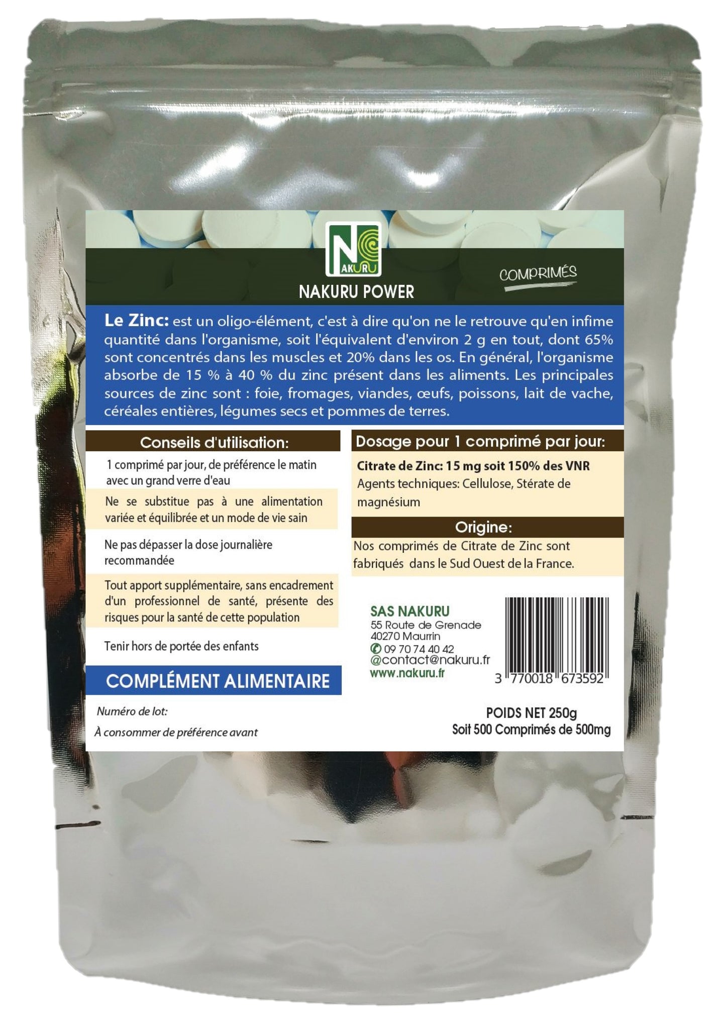 Citrate de Zinc | 500 Comprimés| Gamme Power | Fabriqué en France | "Le Super Oligo-Élément!" (Copie)