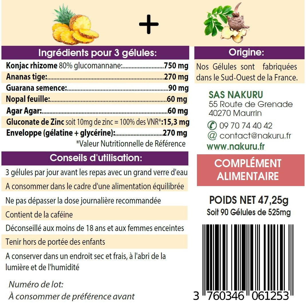 NAKURU Ananas + Konjac — 90 gélules — Étiquette dos