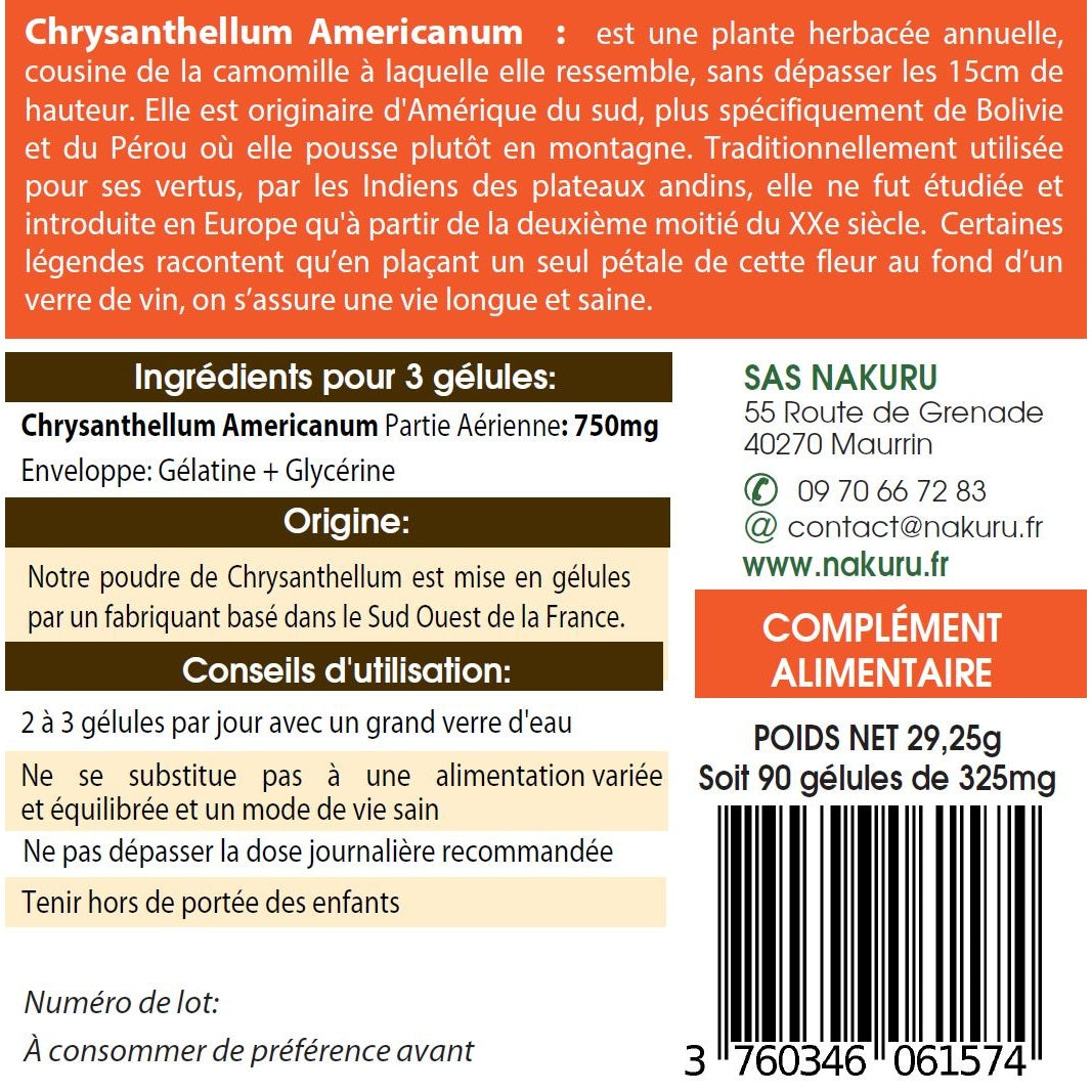 NAKURU Chrysanthellum — 90 gélules — Étiquette dos