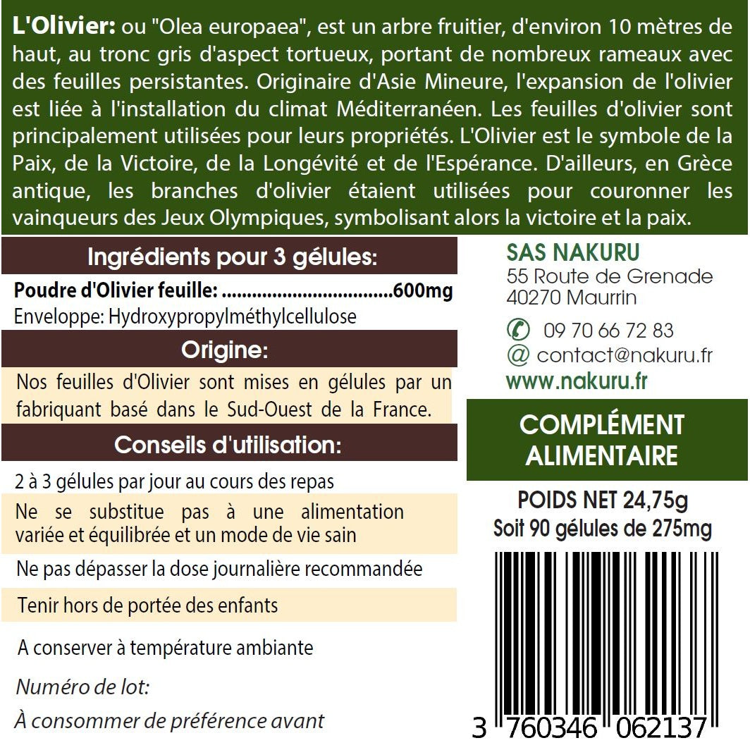 NAKURU Olivier — 90 gélules — Étiquette dos