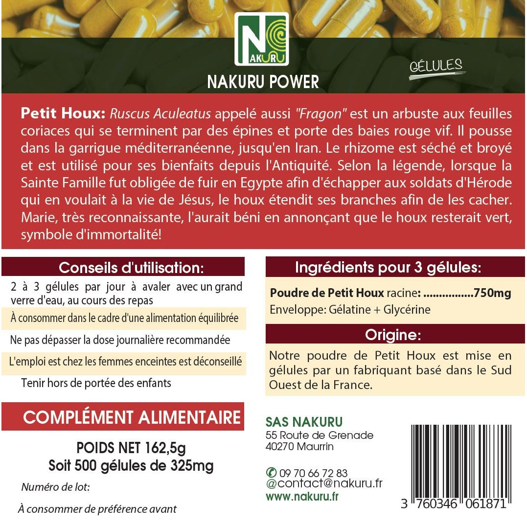 NAKURU Petit Houx — 500 gélules — Étiquette dos